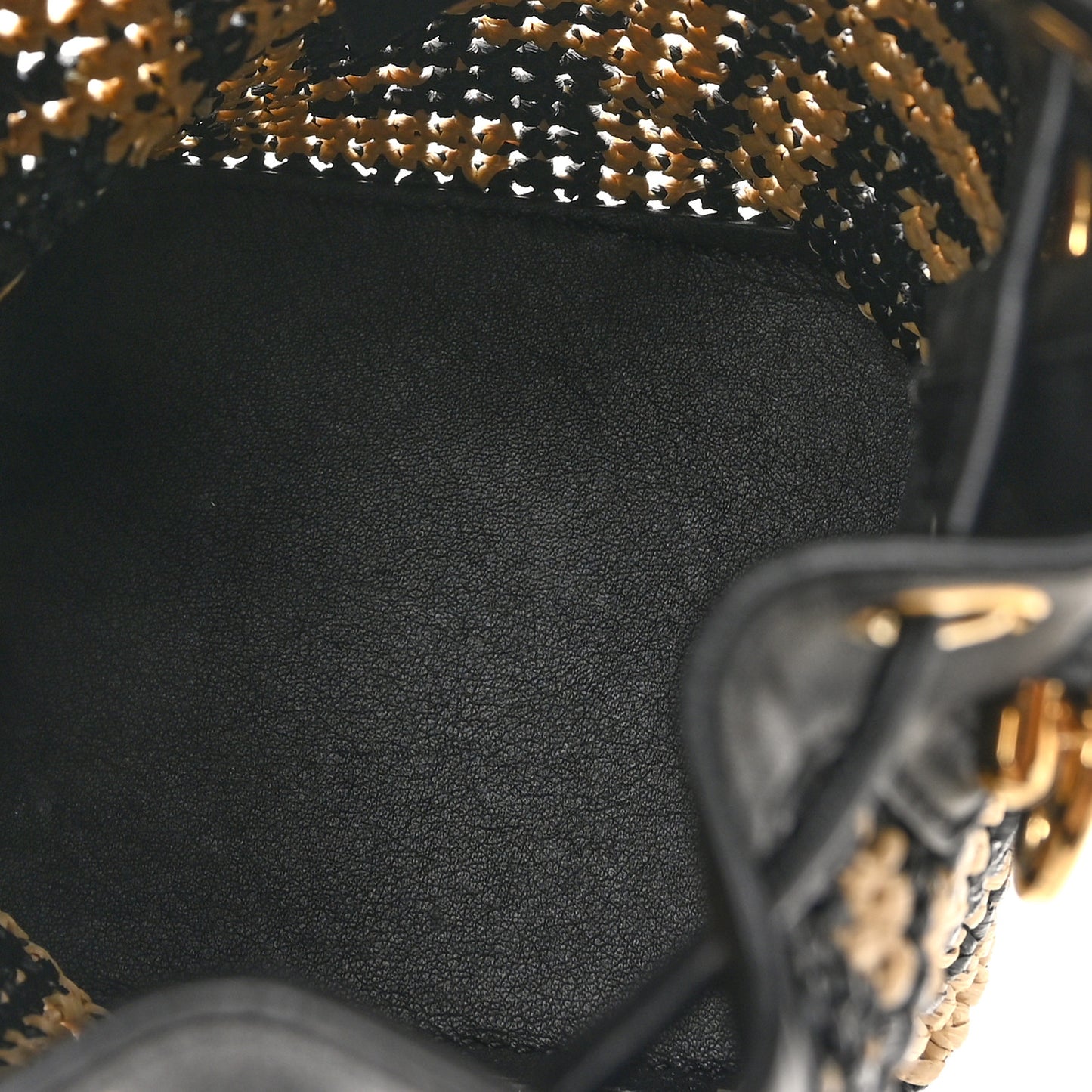 Raffia Vitello Seta F is Fendi FF Woven Mini Mon Tresor Bucket Bag Black Natural