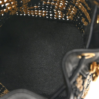 Fendi Raffia Vitello Seta F is Fendi FF Woven Mini Mon Tresor Bucket Bag Black Natural 5 of 10