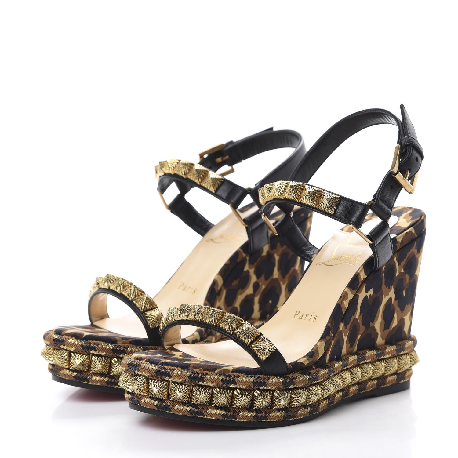 Christian Louboutin Nappa Silk Leopard Pira Ryad 110 Wedge Sandals 36 Black Marron 3 of 9