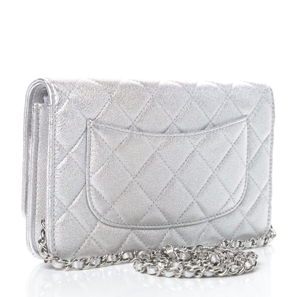 Chanel Metallic Lambskin Quilted Wallet On Chain WOC Silver 2 of 4