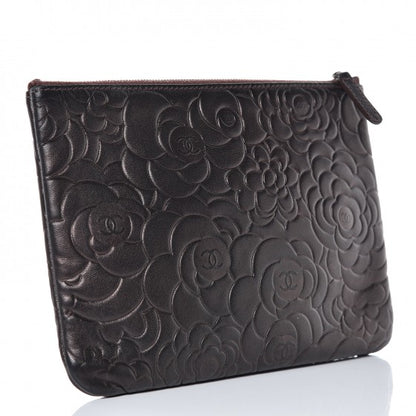 Chanel Lambskin Camellia Embossed Medium Cosmetic Case Burgundy 3 of 8