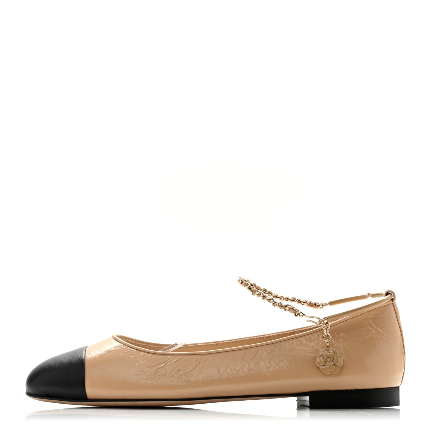 Lambskin Cap Toe Ankle Chain Ballerina Flats 41 Beige Black