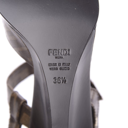 Fendi Glazed Fabric FF Wedge Sandals 36.5 Tobacco Moro 6 of 7