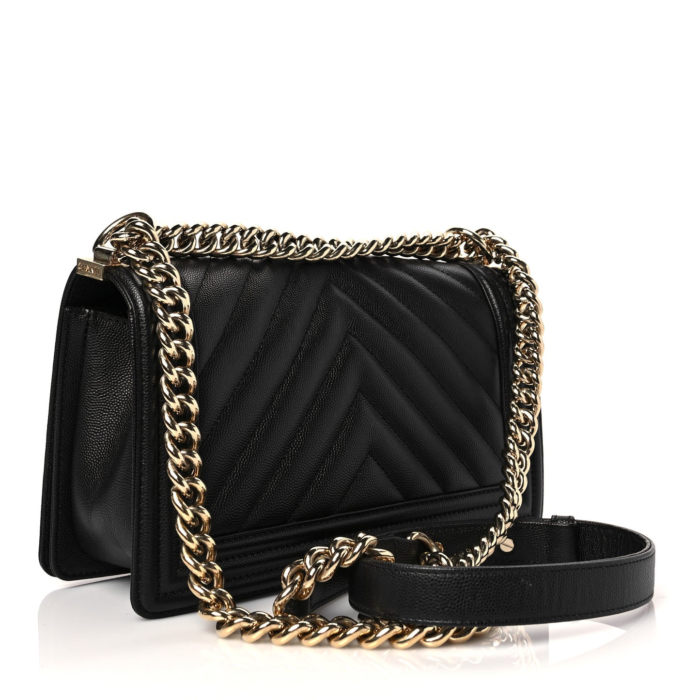 Caviar Chevron Quilted Medium Boy Flap Black
