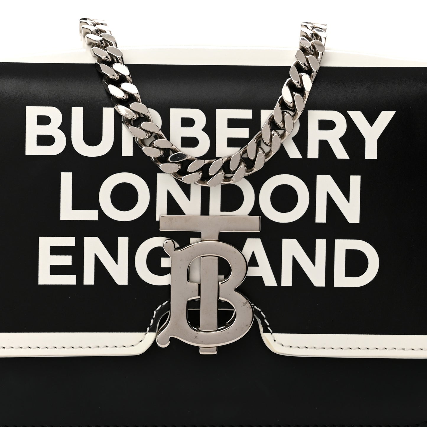 Calfskin Logo Printed Small TB Bag Black White