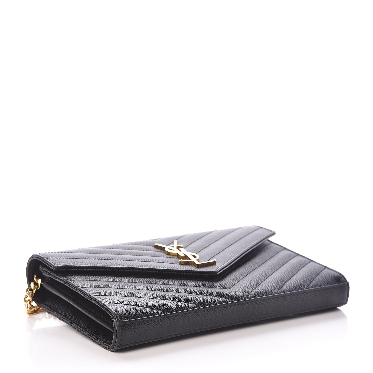 Saint Laurent Grain De Poudre Matelasse Chevron Monogram Chain Wallet Black 4 of 13
