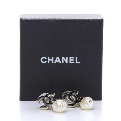 Chanel Pearl Enamel CC Drop Earrings Black 5 of 5
