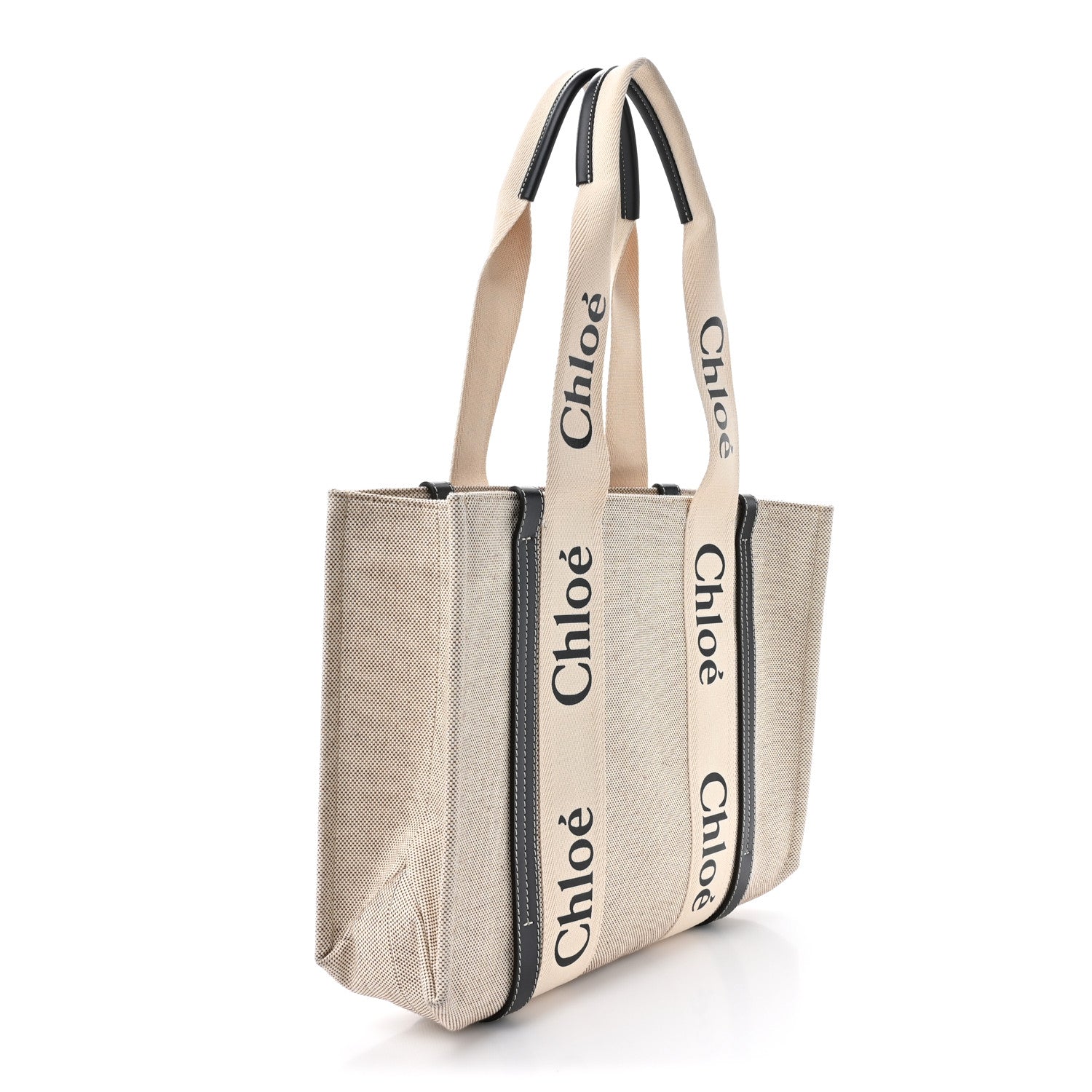 Chloe Cotton Calfskin Medium Woody Ribbon Tote White Black 2 of 8