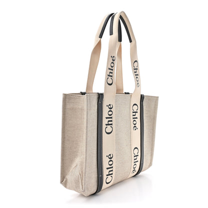 Chloe Cotton Calfskin Medium Woody Ribbon Tote White Black 2 of 8