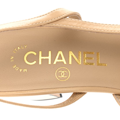Chanel Goatskin Grosgrain Cap Toe CC Slingback Pumps 37 Beige Black 14 of 18