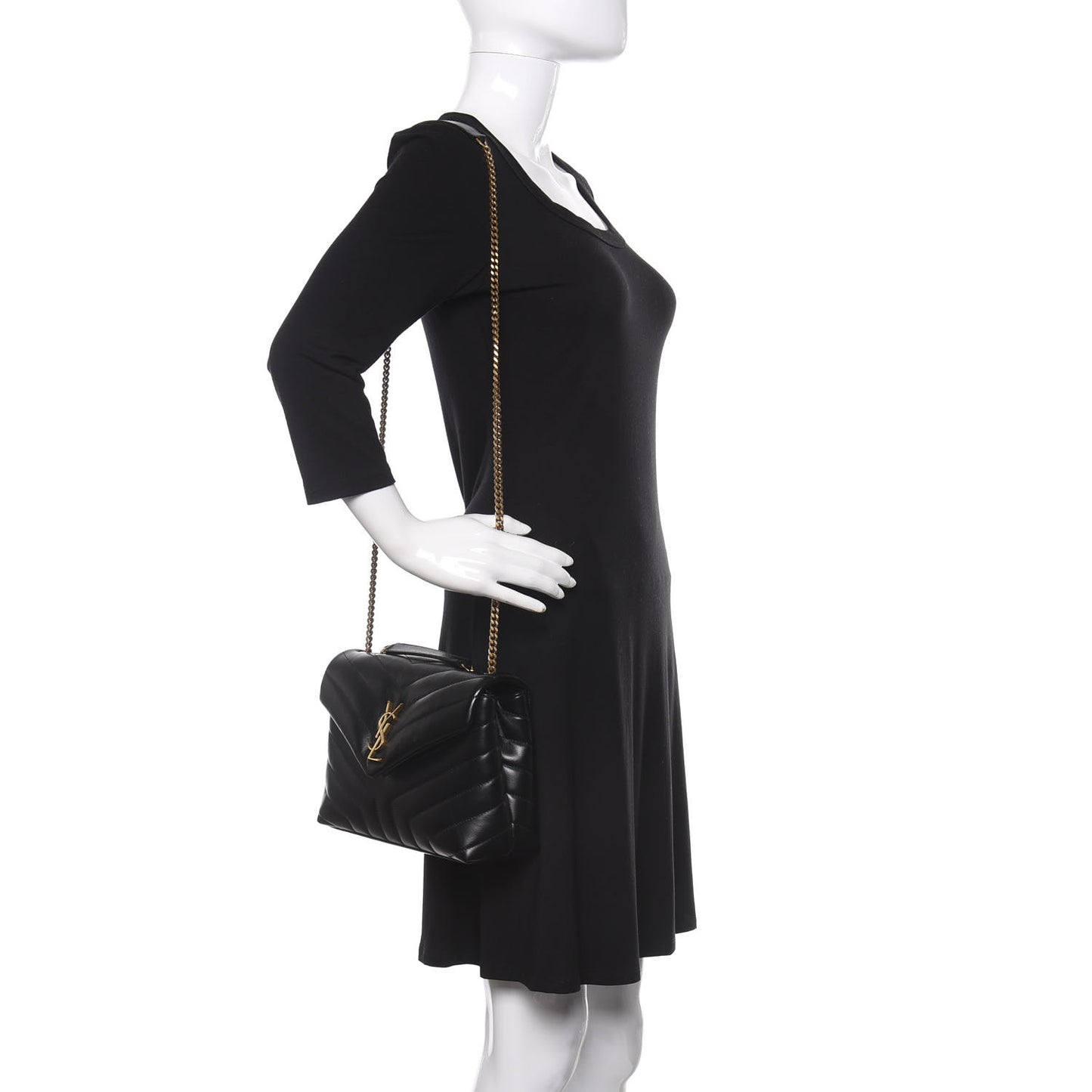 Calfskin Y Quilted Monogram Small Loulou Chain Satchel Black