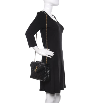 Saint Laurent Calfskin Y Quilted Monogram Small Loulou Chain Satchel Black 3 of 10