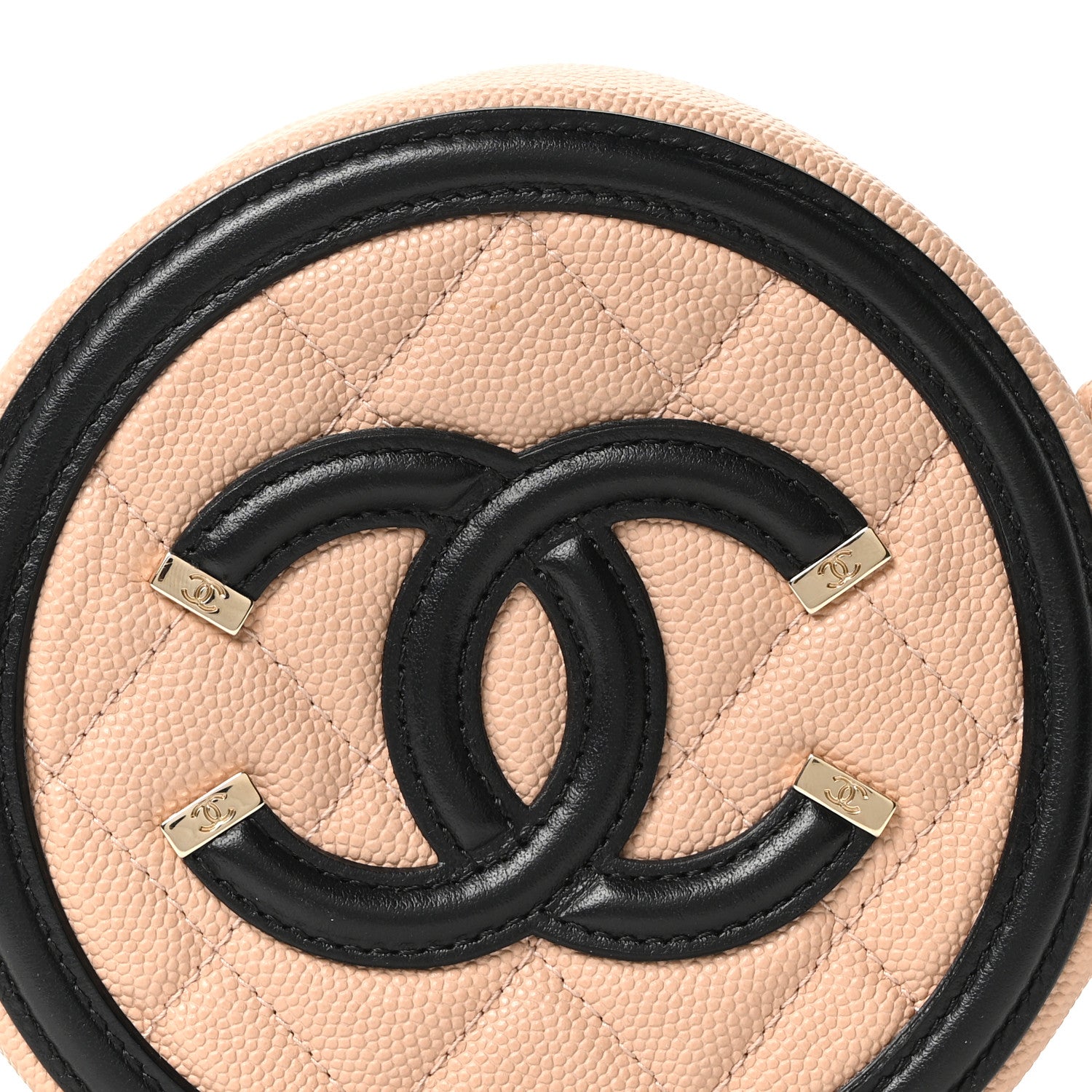 Chanel Caviar Quilted Round Filigree Crossbody Beige Black 8 of 10