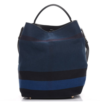 Burberry Overdyed Canvas Mega Check Medium Ashby Hobo Ultramarine Blue 1 of 9