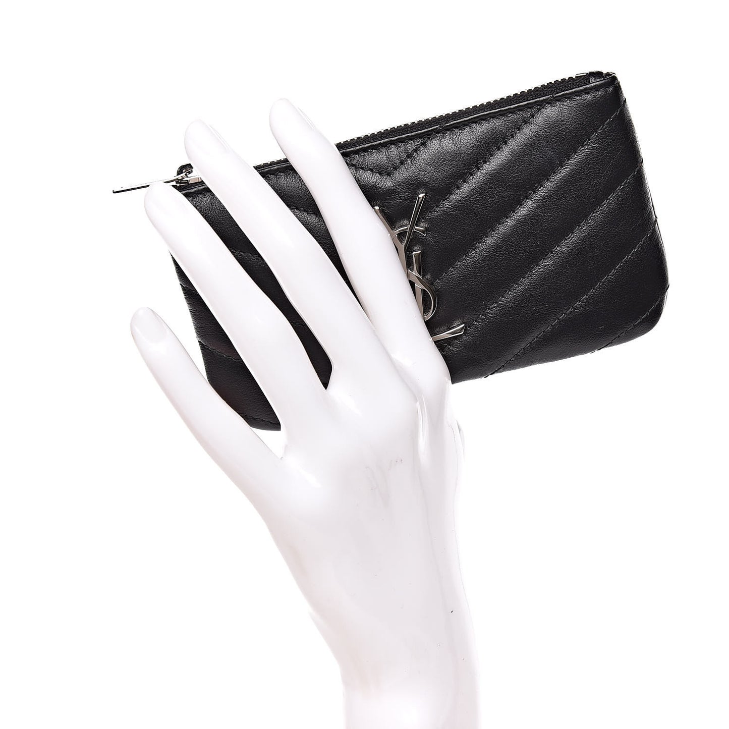 Calfskin Matelasse Monogram Key Pouch Black