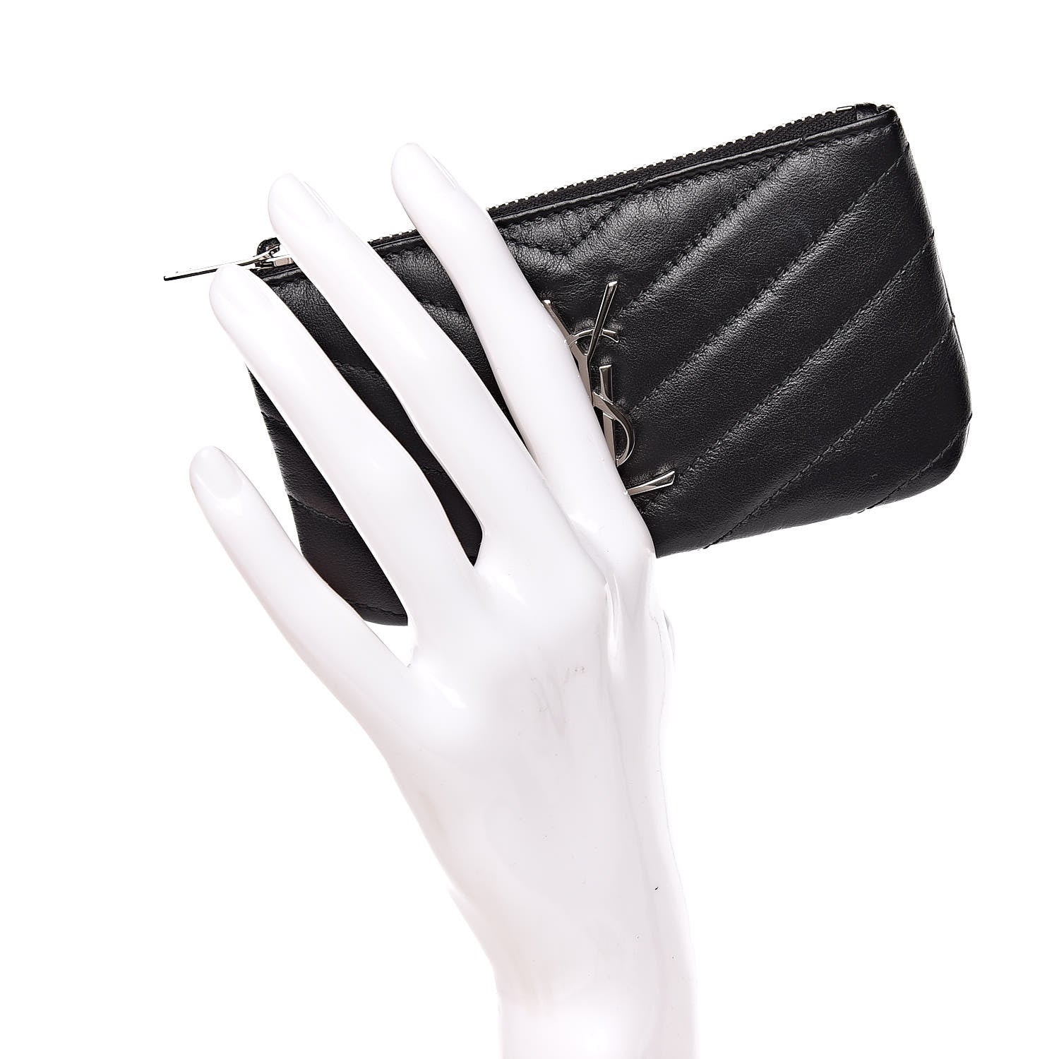 Saint Laurent Calfskin Matelasse Monogram Key Pouch Black 2 of 7