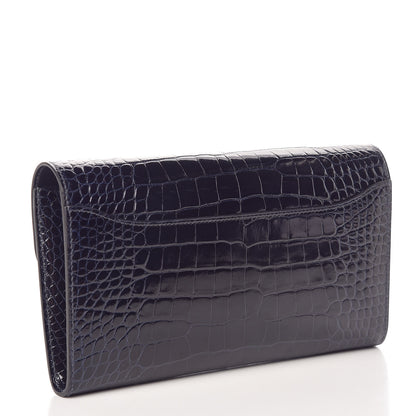 Hermes Shiny Alligator Constance Long Wallet Bleu Marine 3 of 8