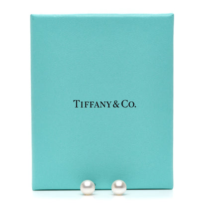 Tiffany 18K White Gold Akoya Pearl 8mm Signature Earrings 5 of 5