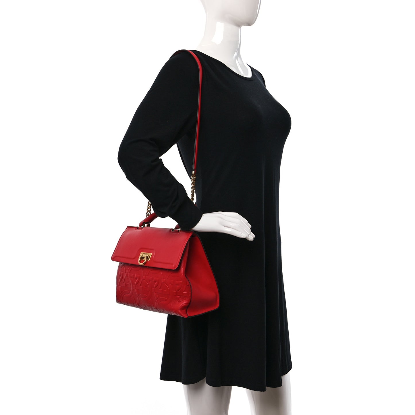 Calfskin Gancini Embossed Trifolio Top Handle Bag Lipstick