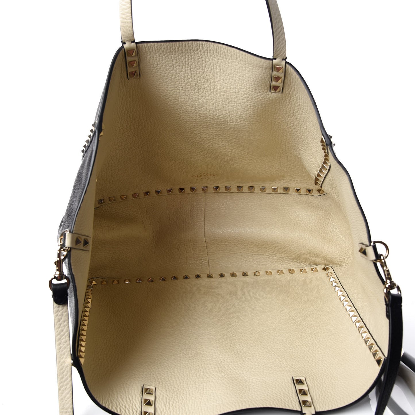 Grained Calfskin Medium Rockstud Reversible Tote Black Ivory