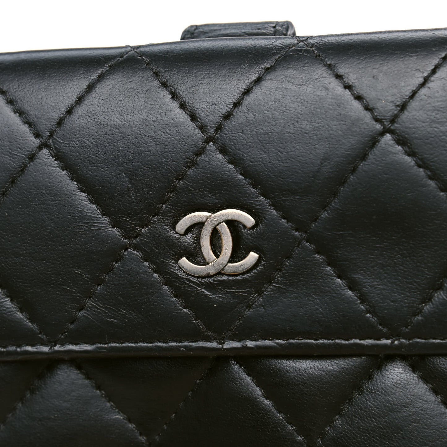 Lambskin Quilted Long Flap Wallet Black