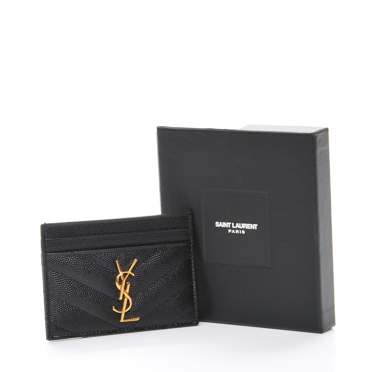 Saint Laurent Grain De Poudre Matelasse Chevron Monogram Credit Card Case Black 8 of 8