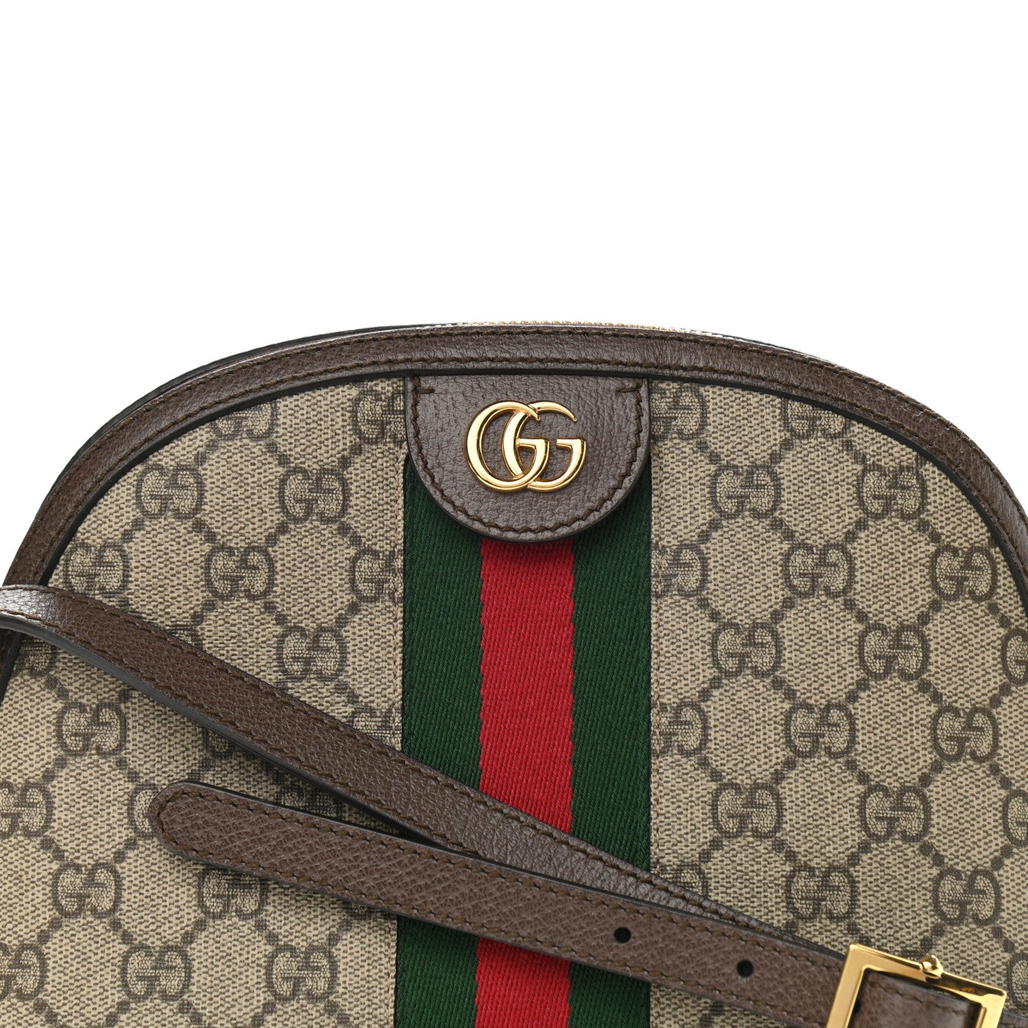 Gucci GG Supreme Monogram Textured Dollar Calfskin Web Small Ophidia Dome Shoulder Bag Beige Ebony New Acero 8 of 8