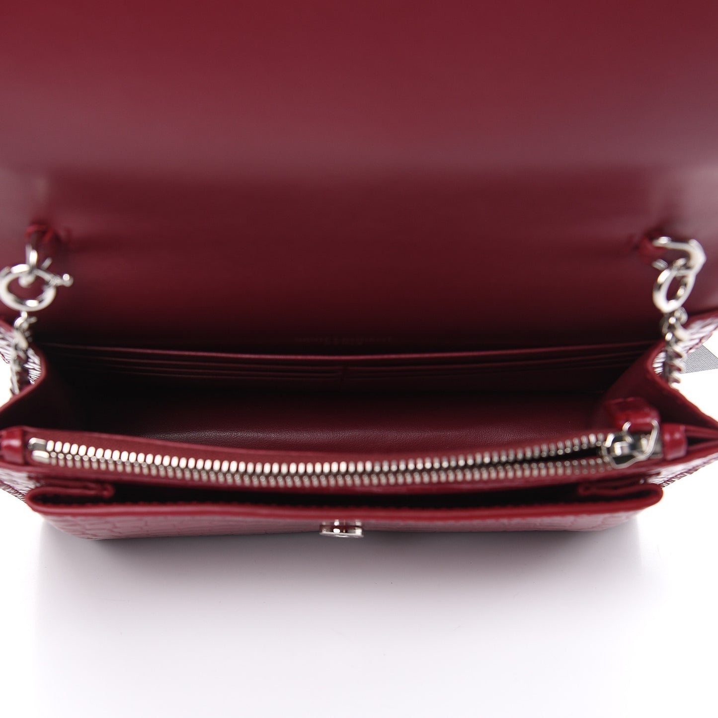 Calfskin Crocodile Embossed Monogram Sunset Chain Wallet Amaretto