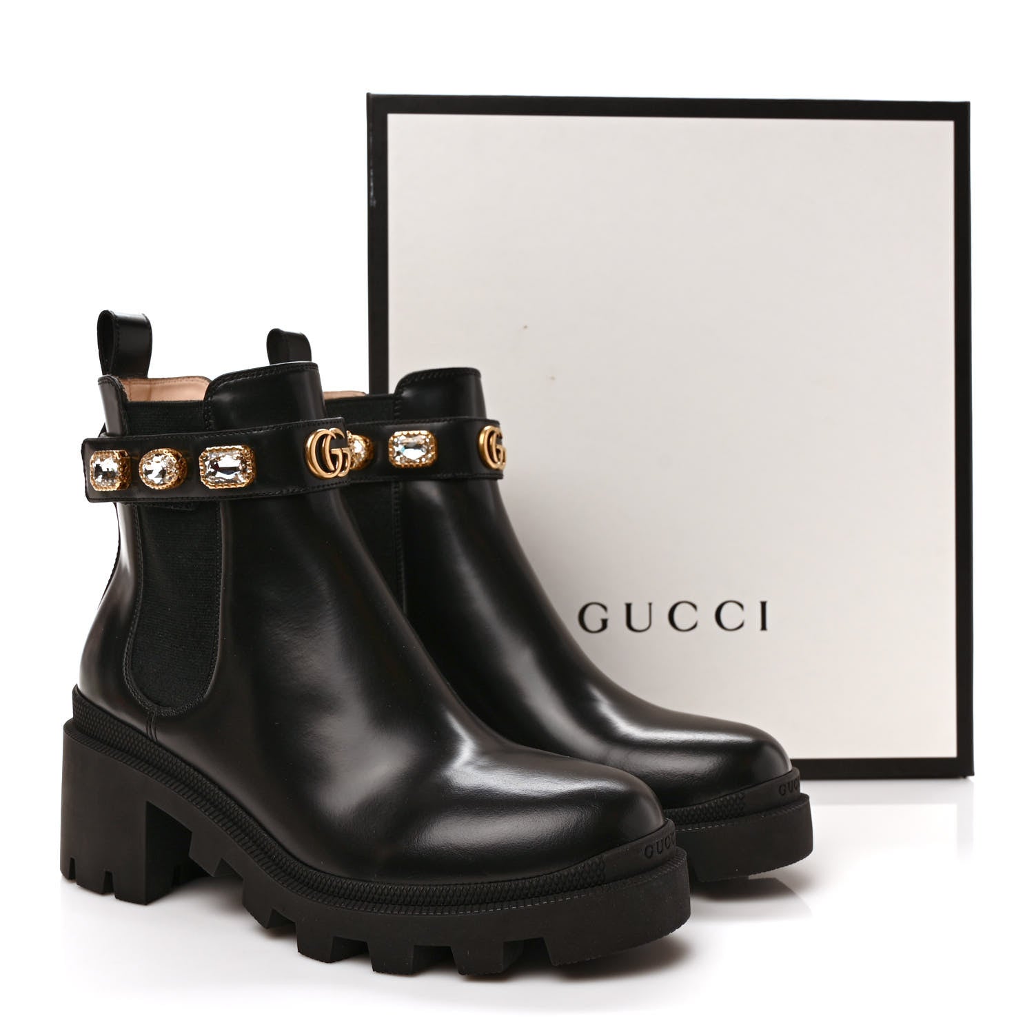 Gucci Calfskin Crystal GG Trip Chelsea Ankle Boots 39.5 Black 9 of 9