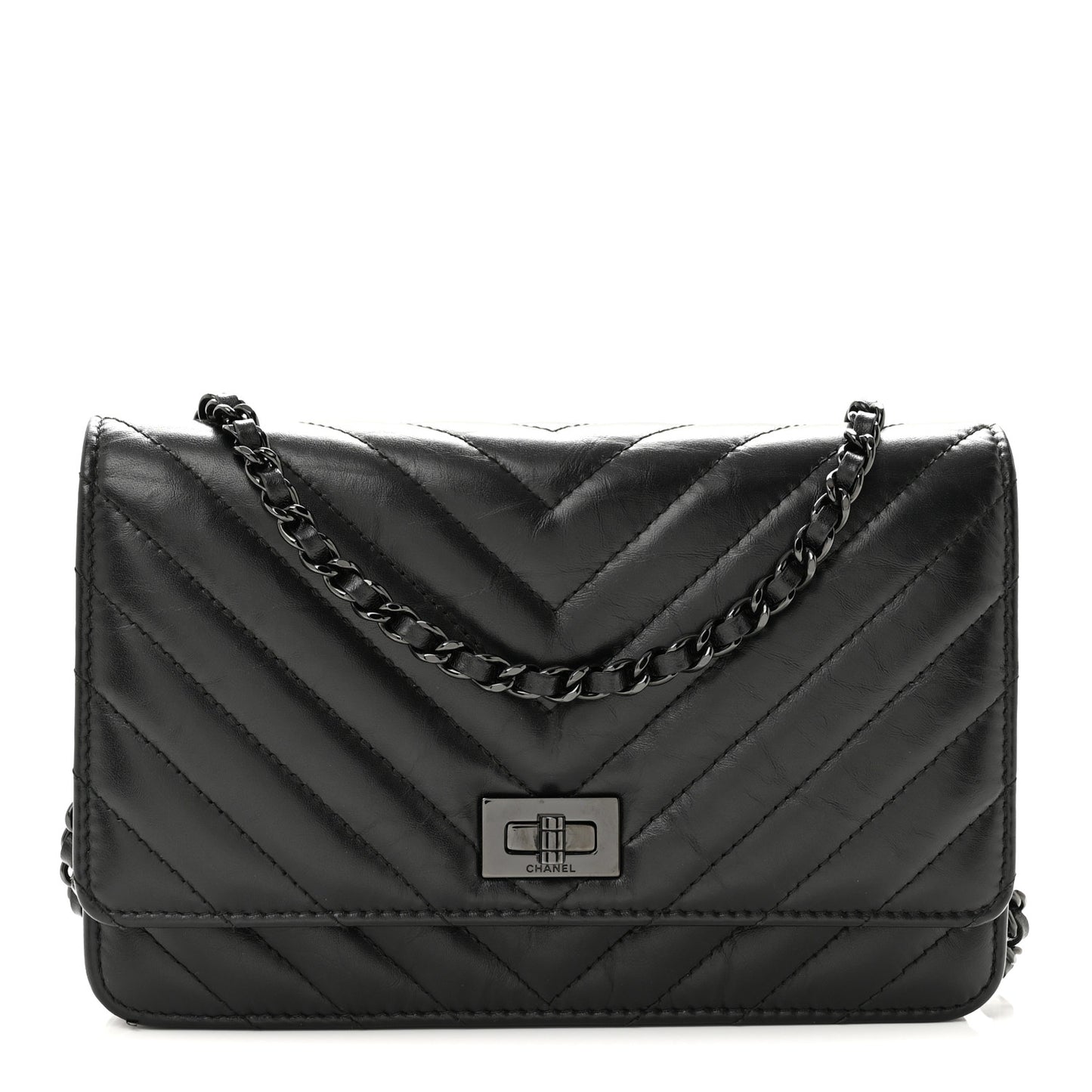 Aged Calfskin Chevron Quilted Reissue Wallet On Chain WOC So Black