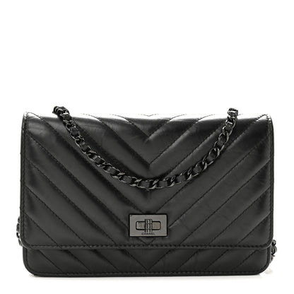 Chanel Aged Calfskin Chevron Quilted Reissue Wallet On Chain WOC So Black 1 of 14