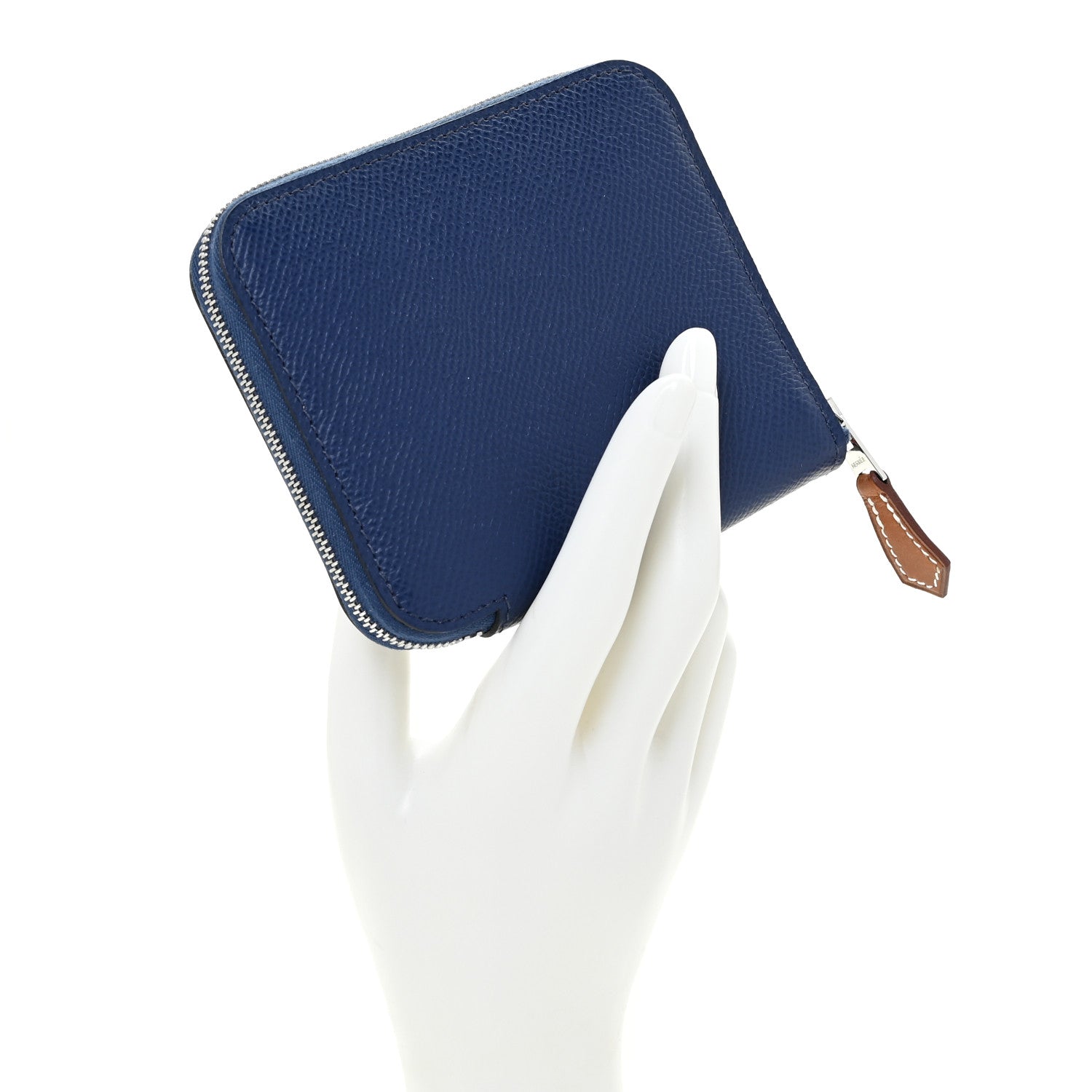 Hermes Epsom Silk'in Compact Wallet Bleu Saphir Bleu Billard Orange Poppy 2 of 12