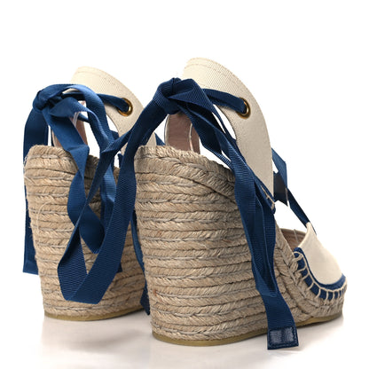 Gucci Canvas GG Ankle Wrap Platform Espadrille Wedges 37 Mystic White Royale Blue 4 of 8