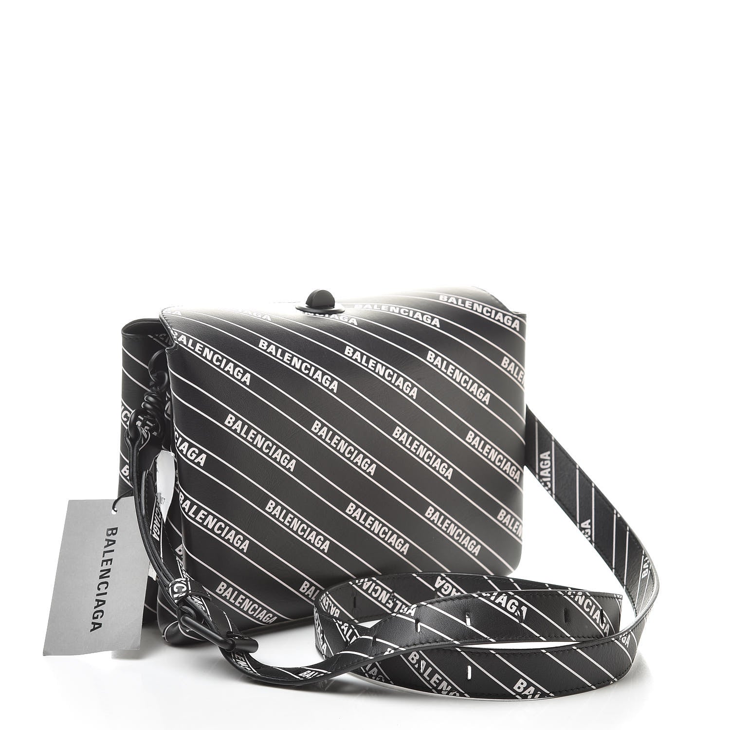 Balenciaga Calfskin Diagonal Allover Logo Print S Flap Bag Black White 3 of 9