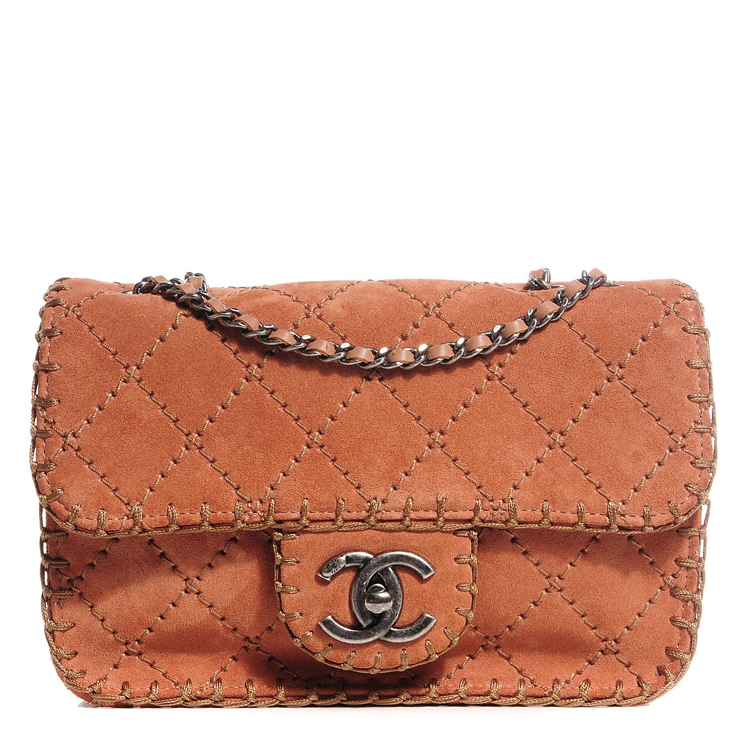 Chanel Suede Stitched Small Flap Pink 1 of 8