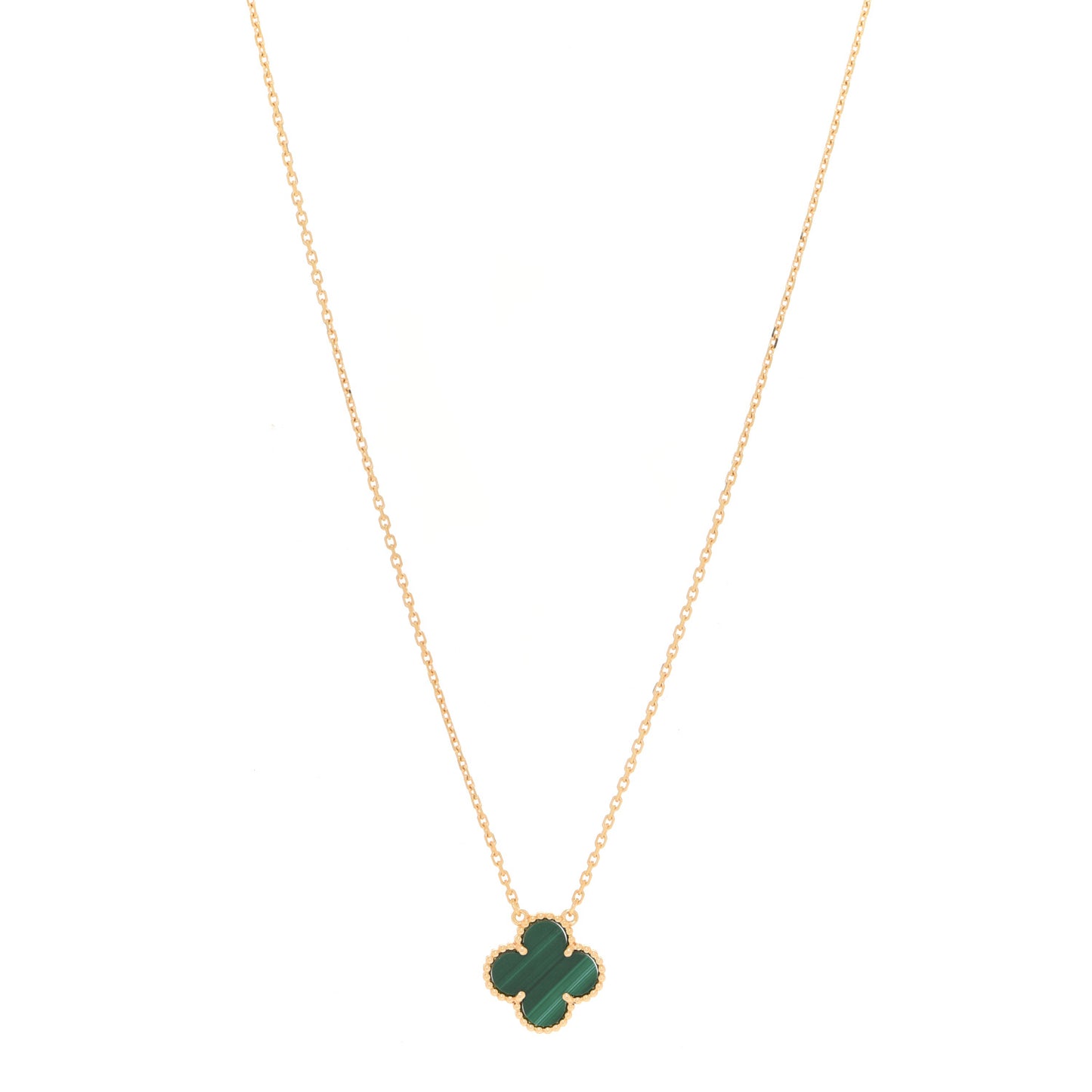 18K Yellow Gold Malachite Vintage Alhambra Pendant Necklace