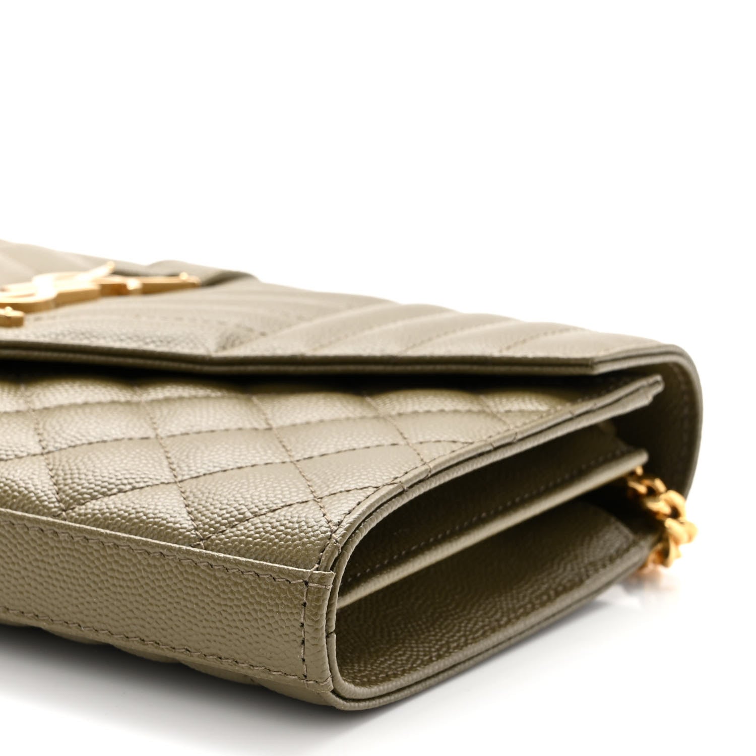Saint Laurent Grain De Poudre Mixed Matelasse Triquilt Monogram Chain Wallet Kaki 8 of 8