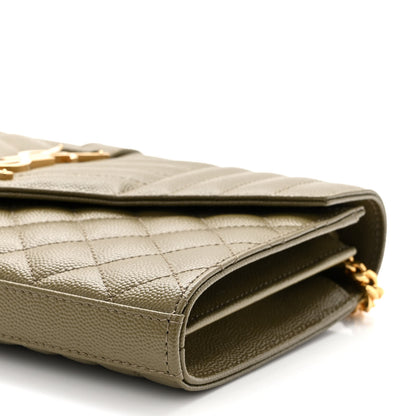 Saint Laurent Grain De Poudre Mixed Matelasse Triquilt Monogram Chain Wallet Kaki 8 of 8