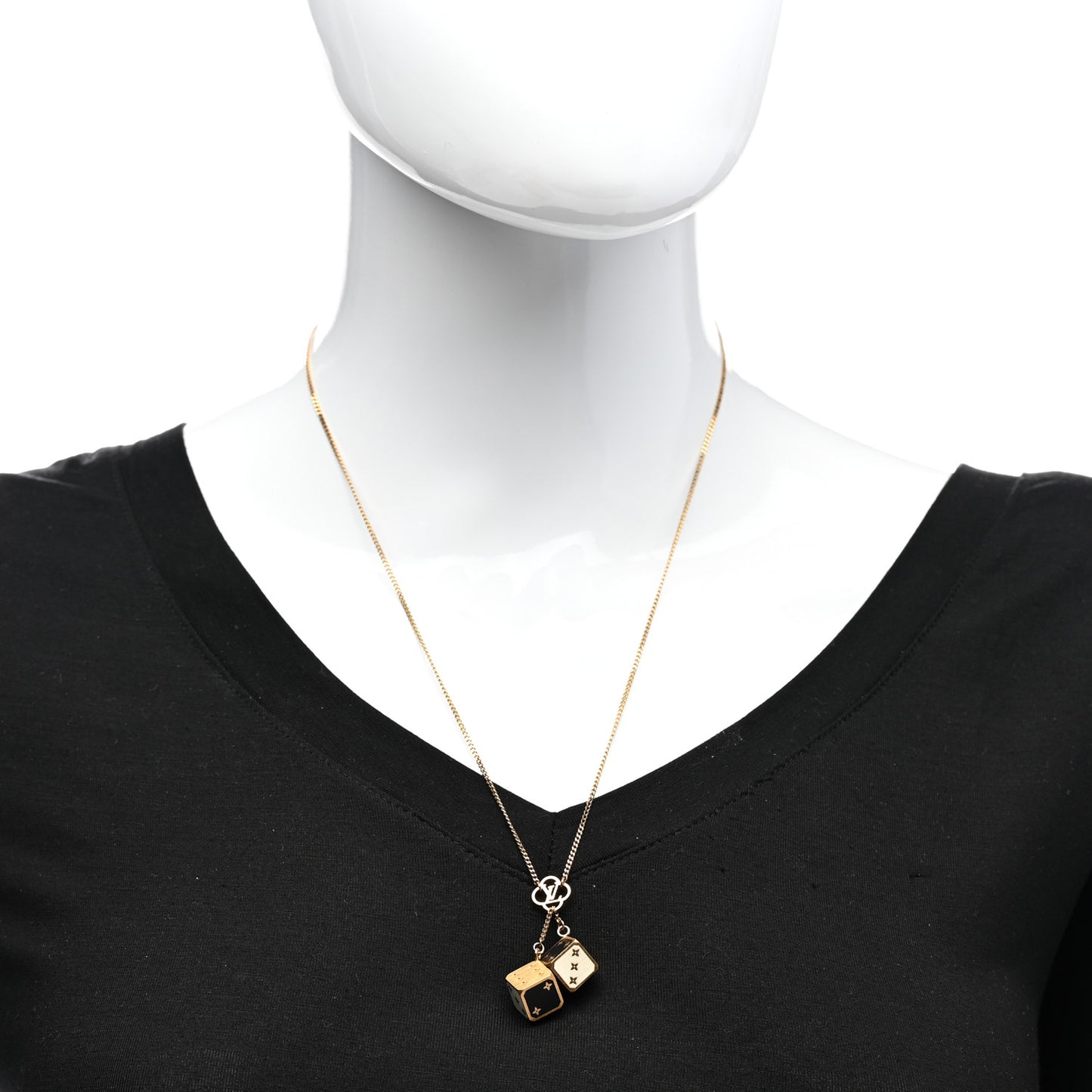 Metal Enamel Game On Dice Pendant Necklace Gold Black White