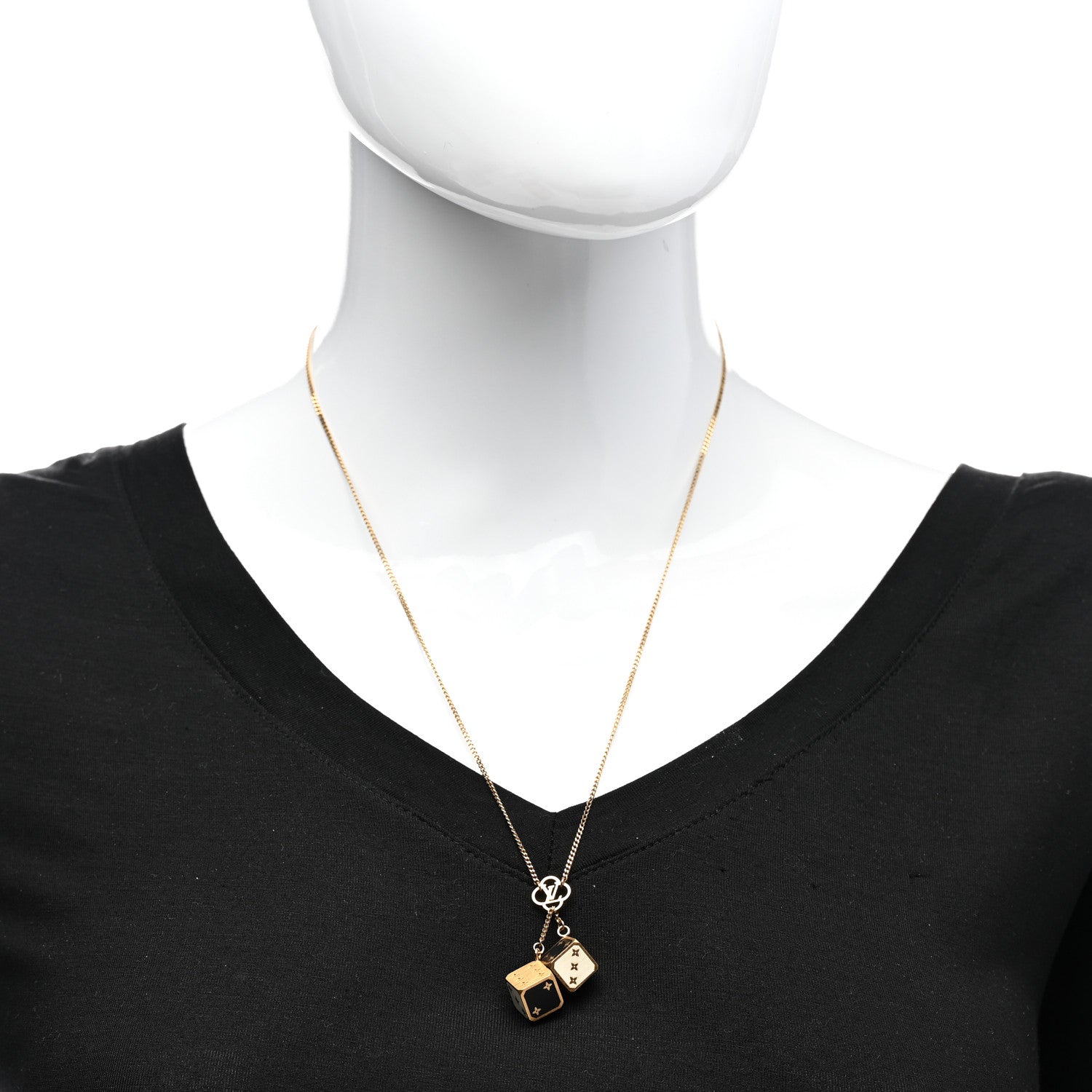 Louis Vuitton Metal Enamel Game On Dice Pendant Necklace Gold Black White 2 of 6