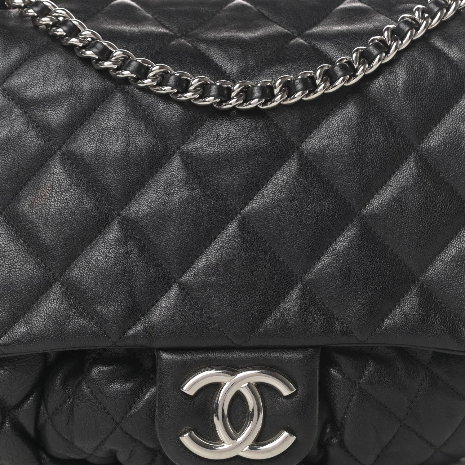Chanel Washed Lambskin Quilted Large Chain Around Flap Black 9 of 13