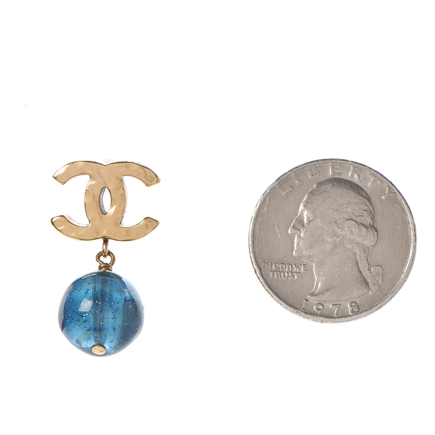 Bead CC Drop Earrings Gold Blue