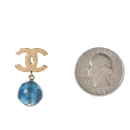 Chanel Bead CC Drop Earrings Gold Blue 2 of 6