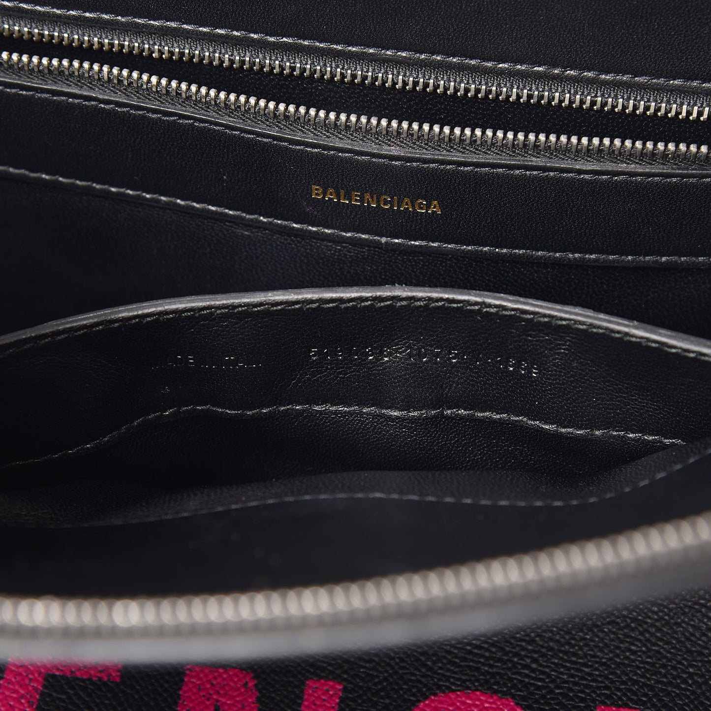 Signature Grained Calfskin Logo M Ville Top Handle Bag Black Rose Shocking