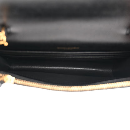 Saint Laurent Grain De Poudre Matelasse Chevron Monogram Envelope Chain Wallet Black 5 of 10