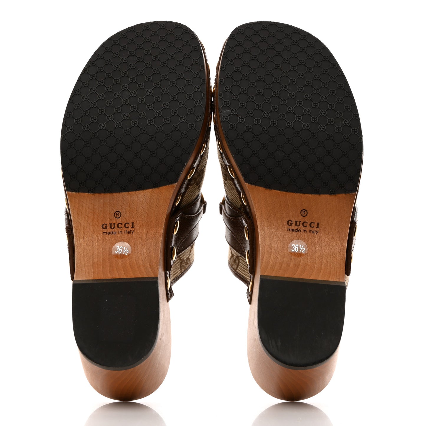 Monogram Goatskin Horsebit Clog Mules 36.5 Beige Ebony Brown Sugar