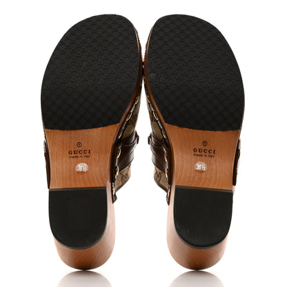 Gucci Monogram Goatskin Horsebit Clog Mules 36.5 Beige Ebony Brown Sugar 5 of 9
