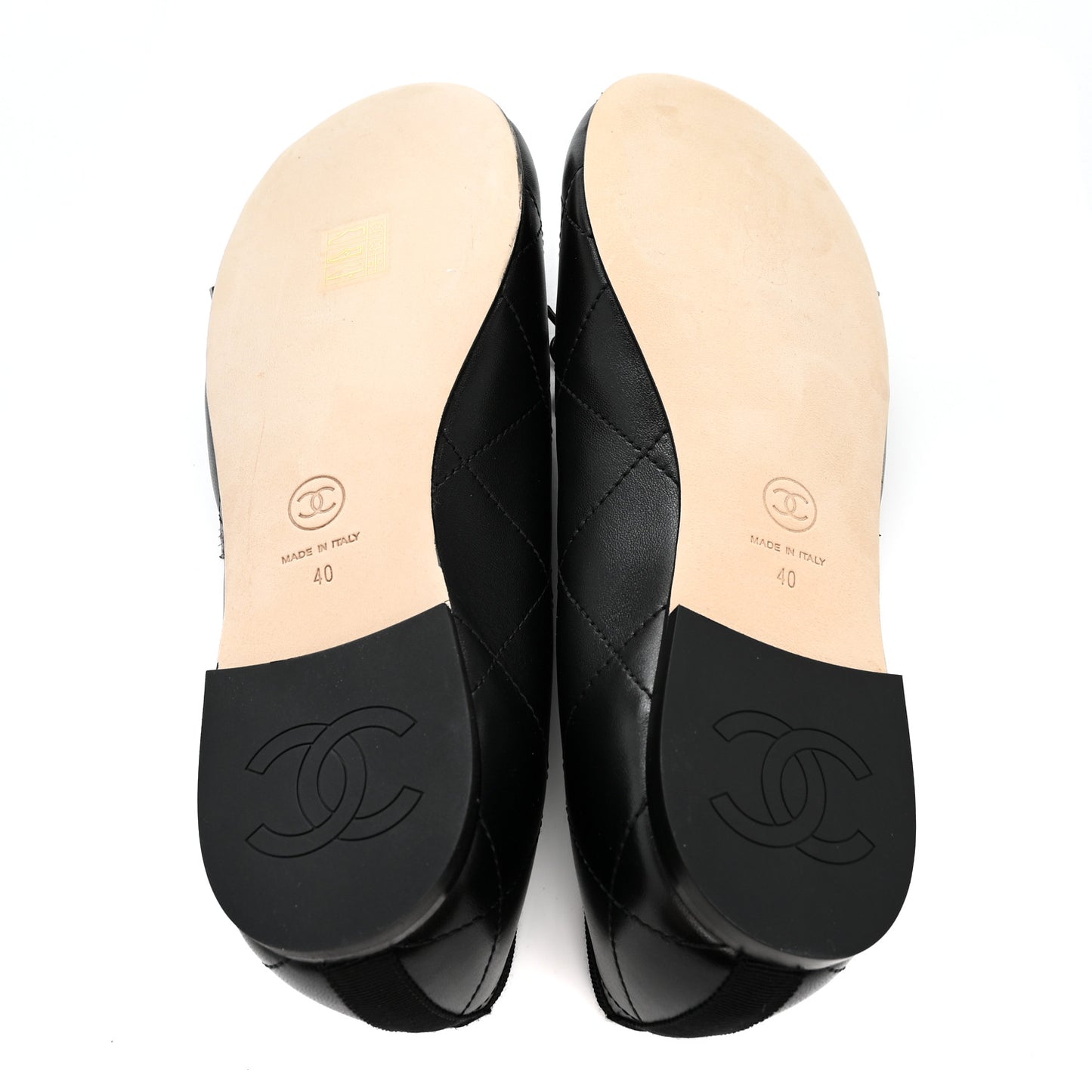 Lambskin Quilted CC Cambon Ballet Flats 40 Black White