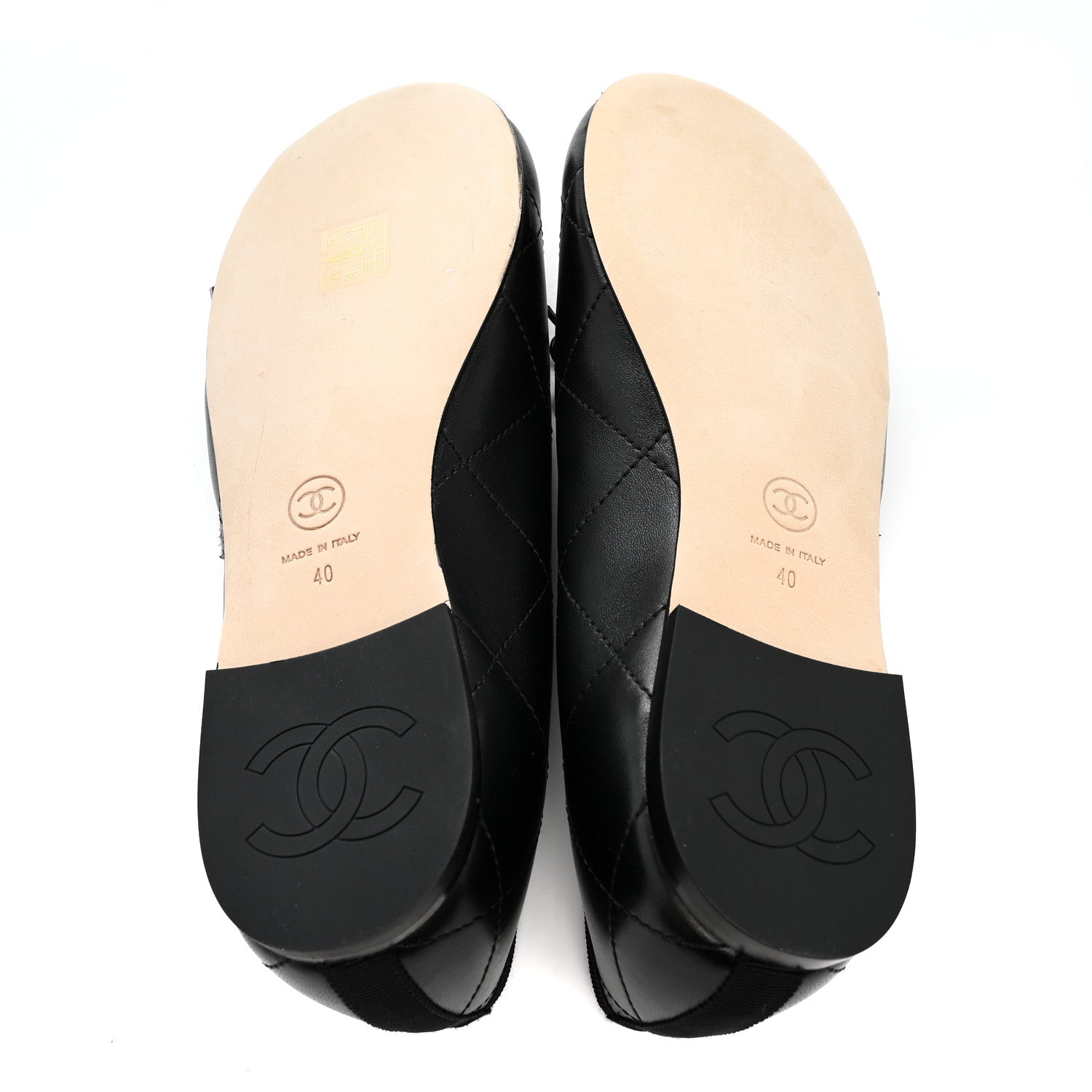 Chanel Lambskin Quilted CC Cambon Ballet Flats 40 Black White 6 of 10