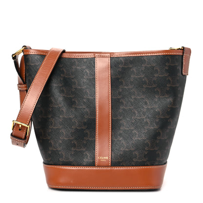 Celine Triomphe Canvas Calfskin Small Bucket Bag Tan 1 of 9